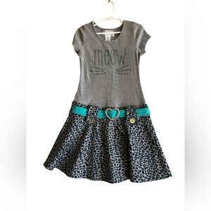 PIPER DRESS GIRLS DECORATIVE MEOW DESIGN  W RHINESTONE SZ 7/8 M